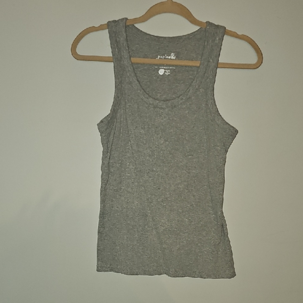 Papinelle Sz Small Ribbed Gray Tank Top. Gorgeous And Comfy. Bra Shelf